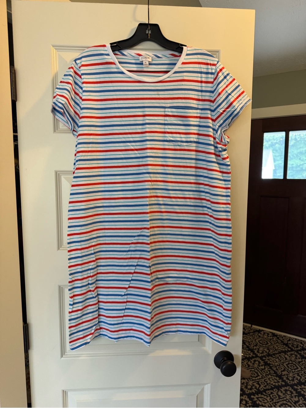 J. Crew Women’s Short Sleeve Striped Tee Dress in Blue, Red & White